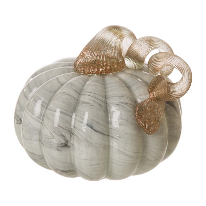 S/2 Hand Blown Gray Marbleized Glass Pumpkin Decor