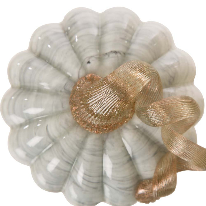S/2 Hand Blown Gray Marbleized Glass Pumpkin Decor