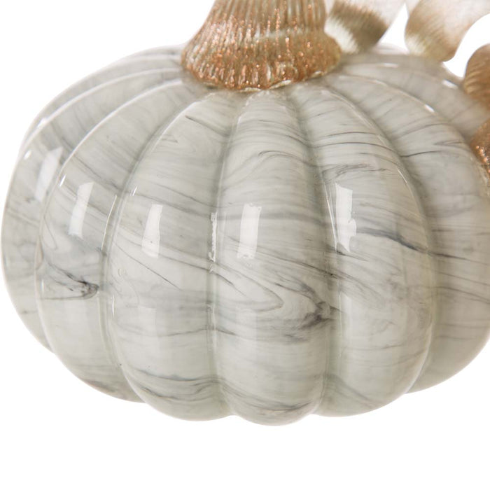 S/2 Hand Blown Gray Marbleized Glass Pumpkin Decor