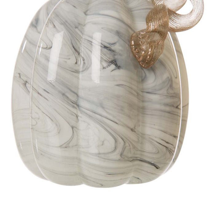 S/2 Hand Blown Gray Marbleized Glass Pumpkin Decor