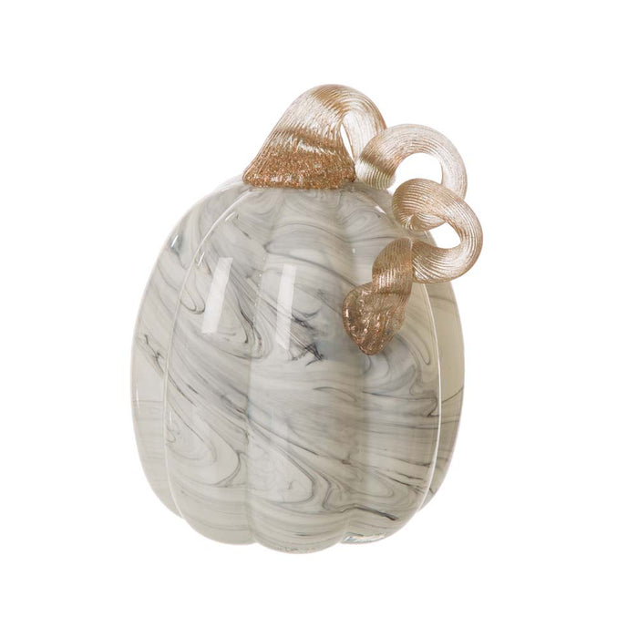 S/2 Hand Blown Gray Marbleized Glass Pumpkin Decor