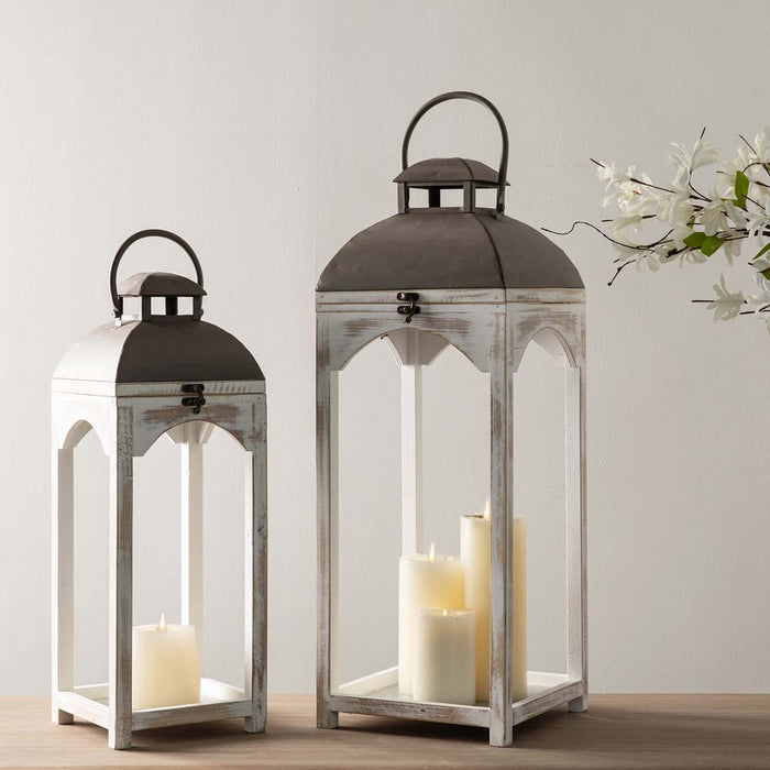 Set of 2 Modern Farmhouse Wooden Lantern