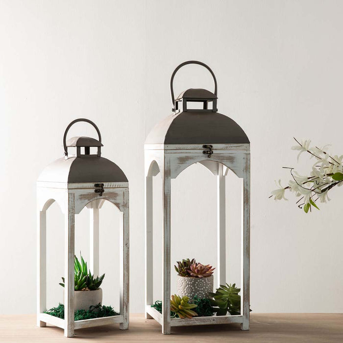 Set of 2 Modern Farmhouse Wooden Lantern