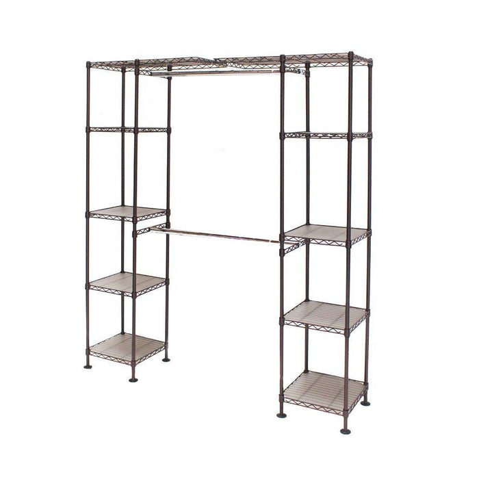 Seville Classics Double-Rod Expandable Clothes Rack Closet Organizer System, 58" to 83" W x 14" D x 72", Satin Bronze