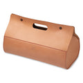 Tan undyed leather gardening Shokunin tool bag on white background