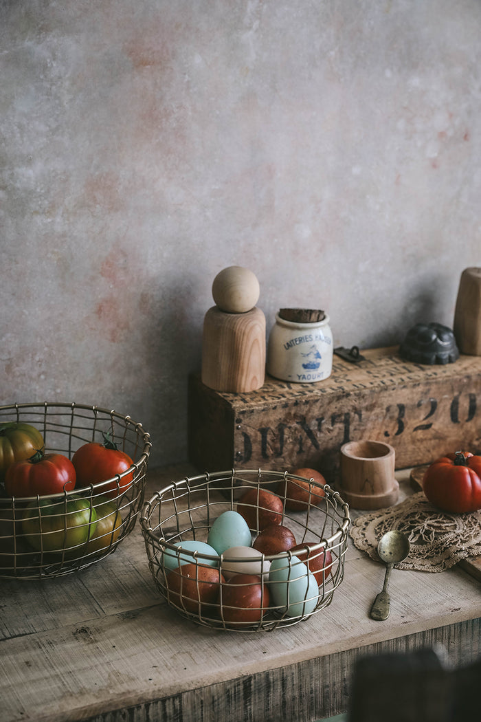 Short Round Brass Wire Basket - Small