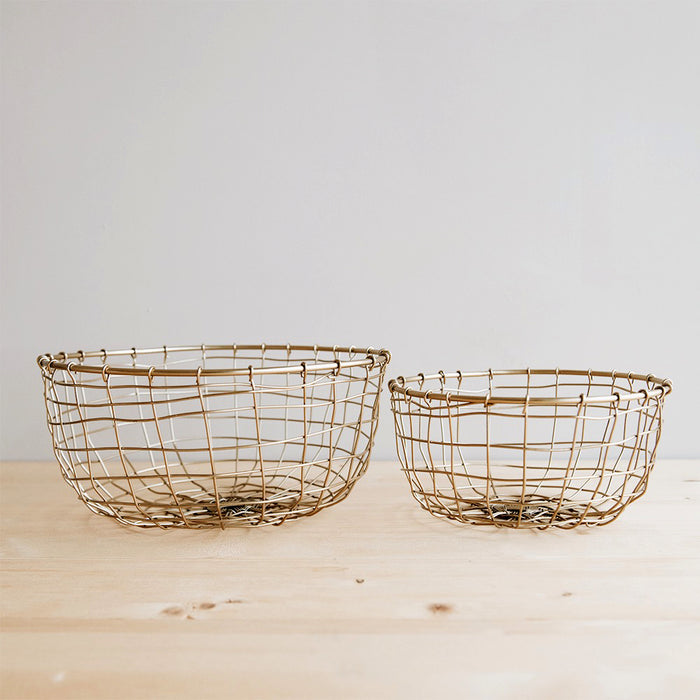 Short Round Brass Wire Basket - Small
