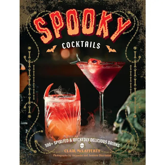 Book cover of 'Spooky Cocktails' with Halloween-themed cocktails and text.