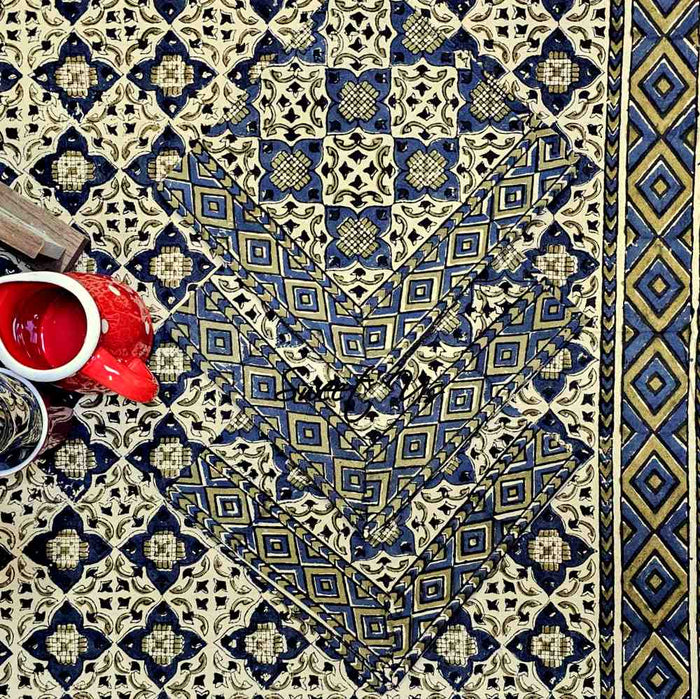 Block Print Cotton Sustainable Geometric Tablecloth Collection, Green - Sweet Us