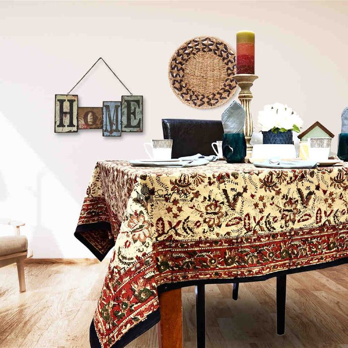 Rustic Autumn Floral Block Print Cotton Tablecloth Rectangle - Sweet Us