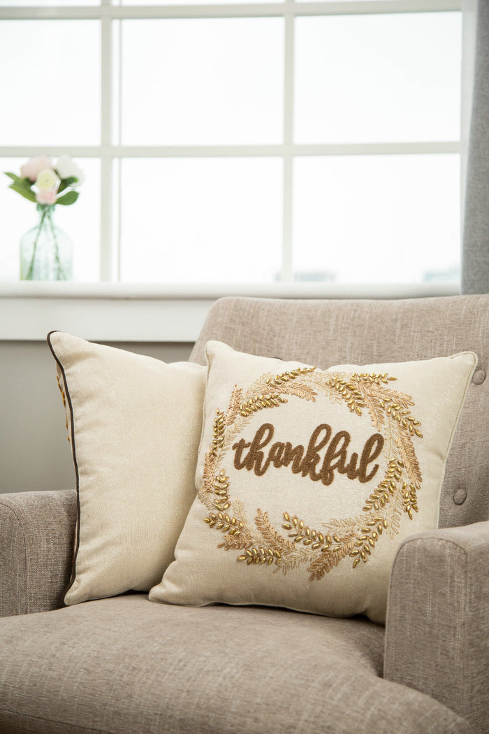 Thanksgiving Pillow Home Decor Pillow with Insert Embroidered "Thank you" Square 16 x 16 Inch