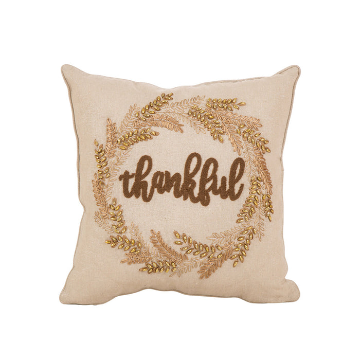 Thanksgiving Pillow Home Decor Pillow with Insert Embroidered "Thank you" Square 16 x 16 Inch