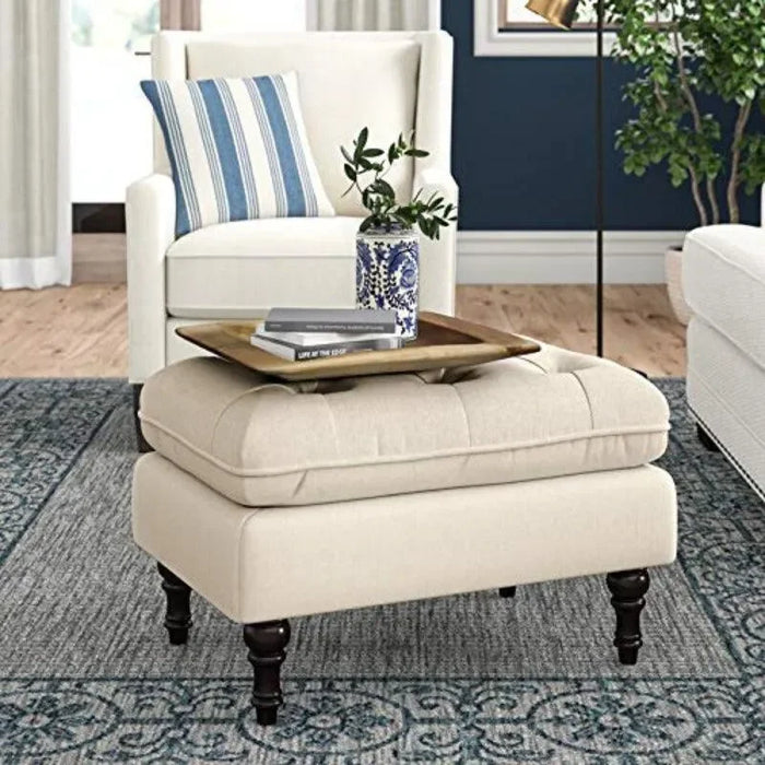 Tufted Stool Footstool Sofa Couch for Living Room Bedroom Office - Wooden Twist UAE