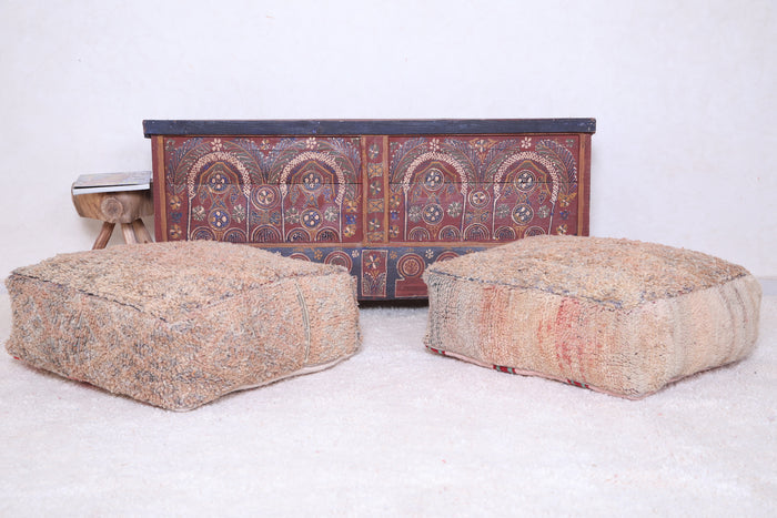 Two handmade berber brown rug pouf - kilim pouf