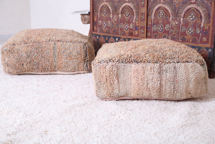 Two handmade berber brown rug pouf - kilim pouf