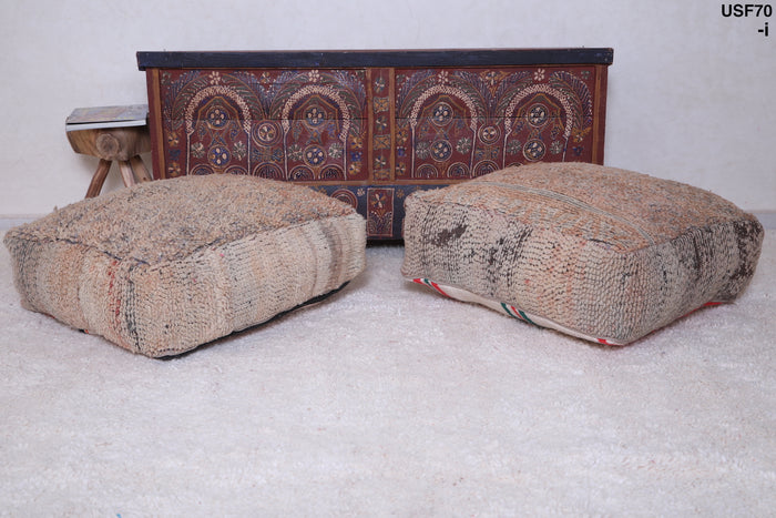 Two handmade moroccan brown rug pouf - kilim pouf