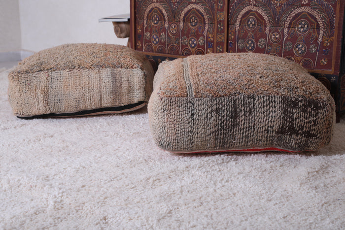 Two handmade moroccan brown rug pouf - kilim pouf