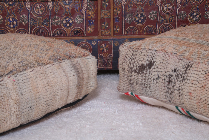 Two handmade moroccan brown rug pouf - kilim pouf