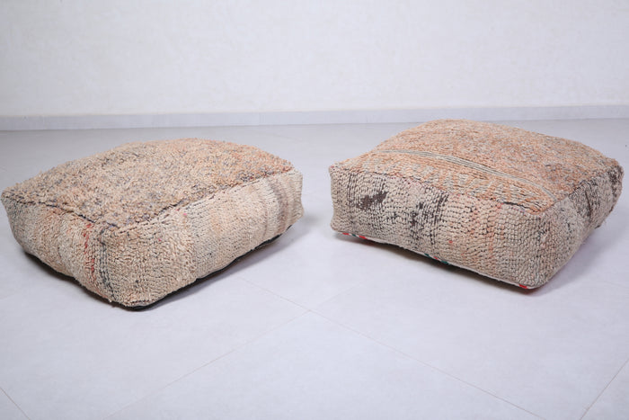 Two handmade moroccan brown rug pouf - kilim pouf
