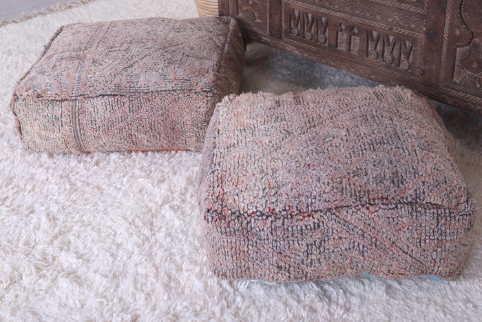 Two moroccan berber brown handmade rug pouf - kilim pouf