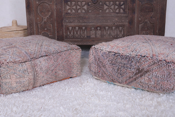 Two moroccan berber brown handmade rug pouf - kilim pouf