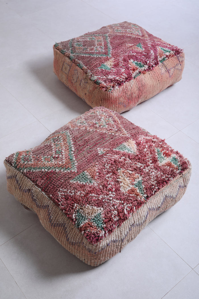 Two moroccan berber handmade rug pouf - kilim pouf