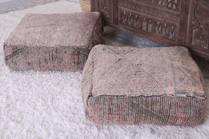 Two moroccan handmade berber old rug pouf - kilim pouf