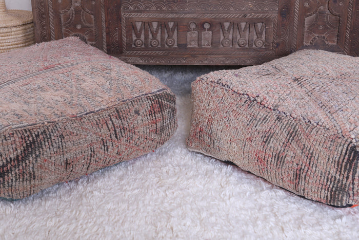 Two moroccan handmade berber old rug pouf - kilim pouf
