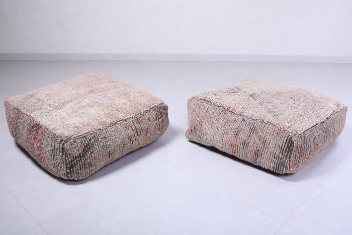Two moroccan handmade berber old rug pouf - kilim pouf