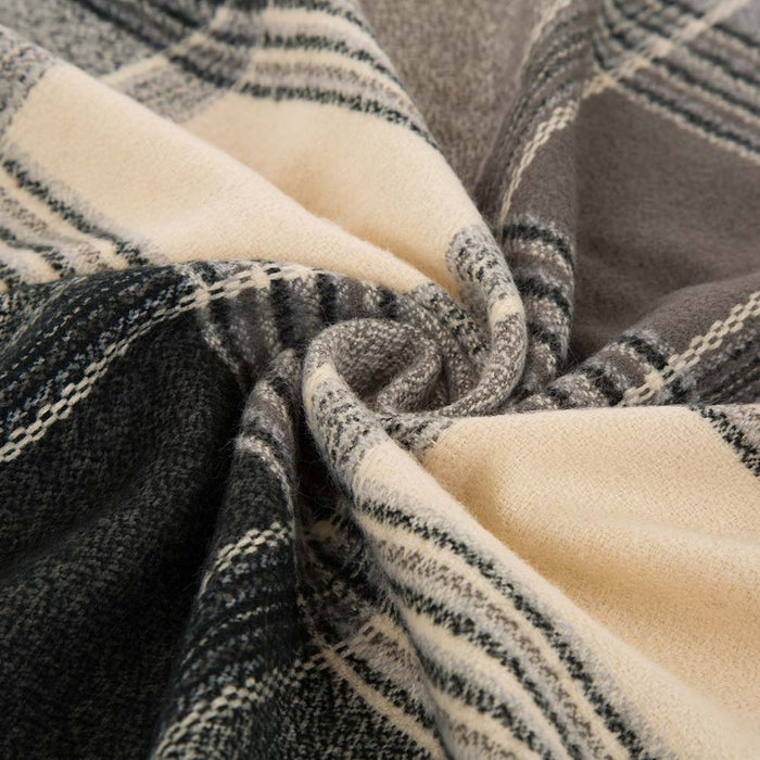 Unisex Oversized Black, White and Gray Plaid Scarf with Tassels