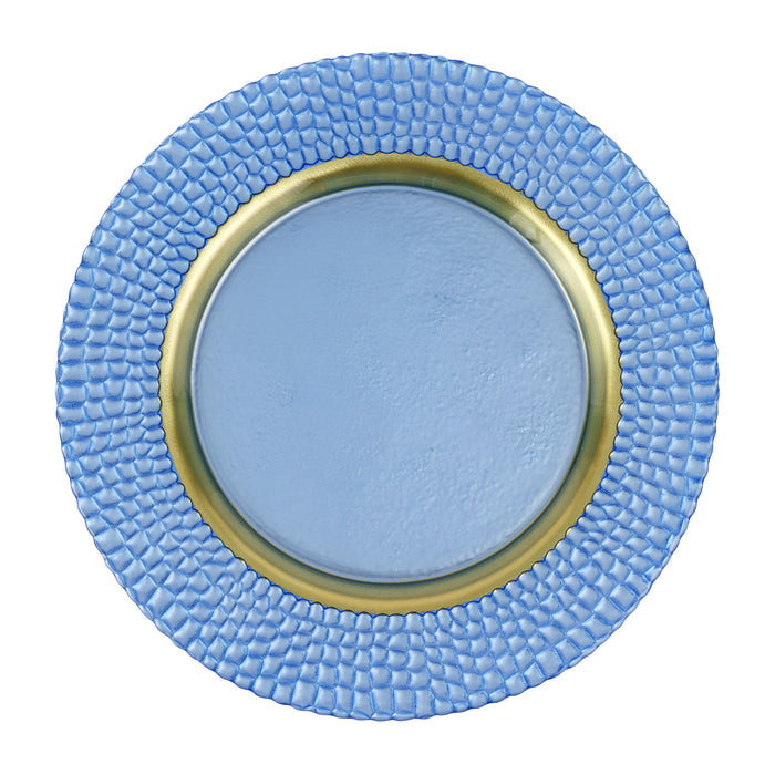 Blue plate with textured rim and gold center