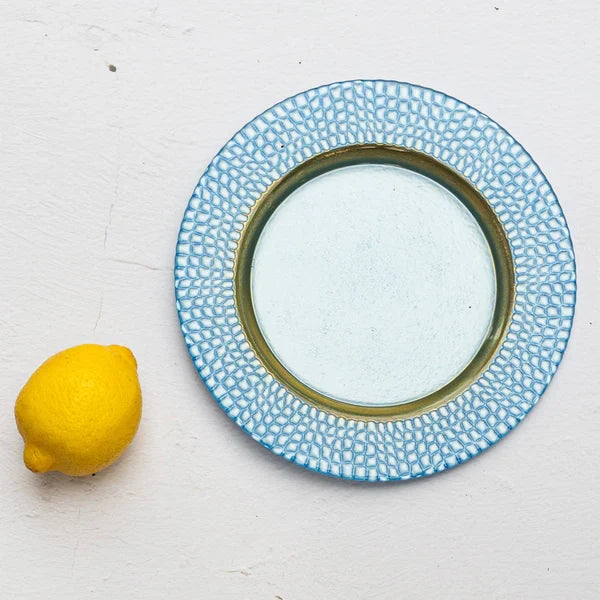 Blue decorative plate with a lemon