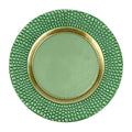 Green ceramic plate with textured rim and gold accent