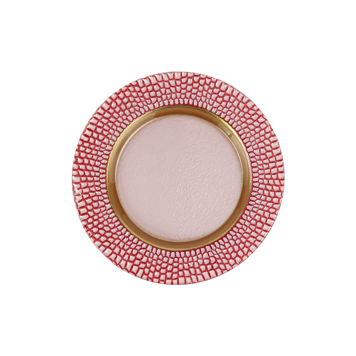 Decorative plate with red patterned rim and gold center