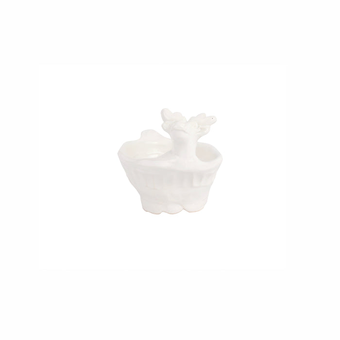 White ceramic reindeer bowl on a white background