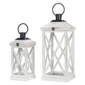Wash White Farmhouse Modern Wooden Lanterns, Set of 2