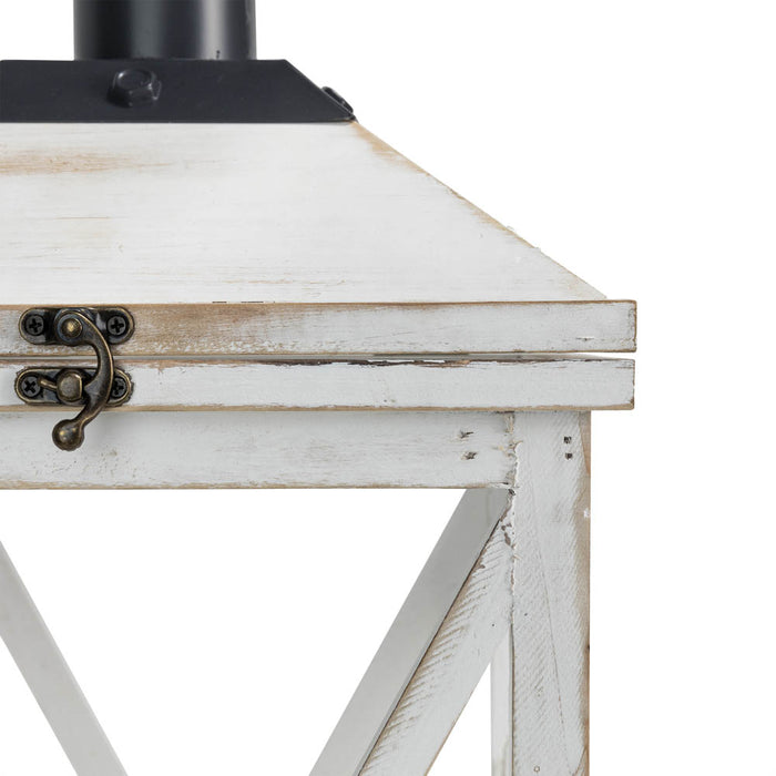 Wash White Farmhouse Modern Wooden Lanterns, Set of 2