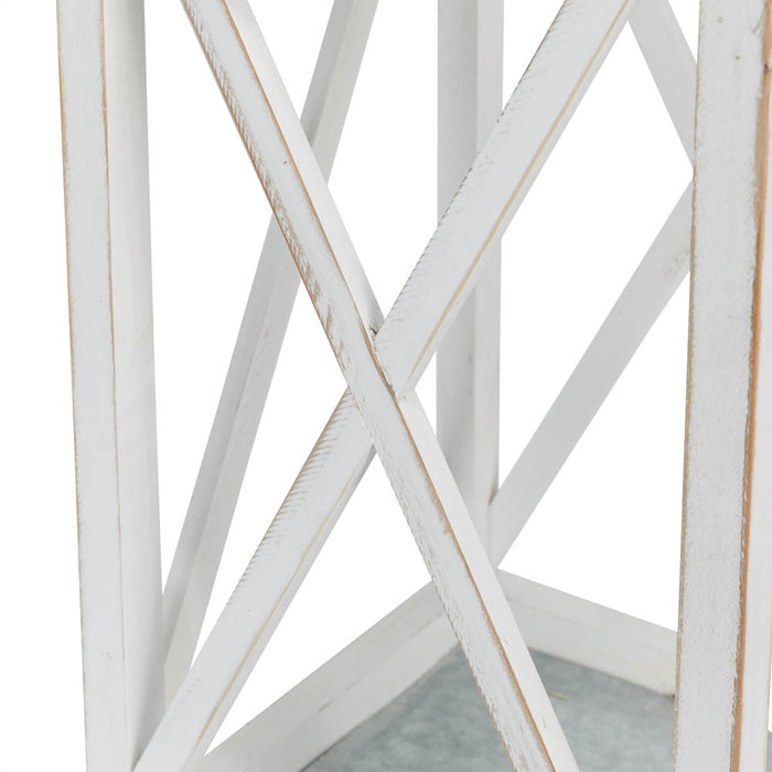 Wash White Farmhouse Modern Wooden Lanterns, Set of 2