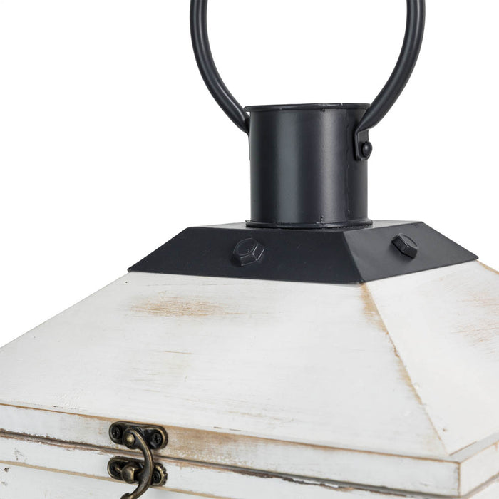 Wash White Farmhouse Modern Wooden Lanterns, Set of 2