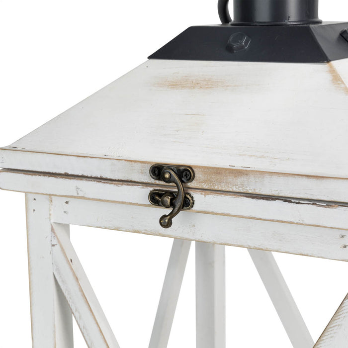 Wash White Farmhouse Modern Wooden Lanterns, Set of 2