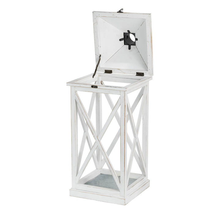 Wash White Farmhouse Modern Wooden Lanterns, Set of 2