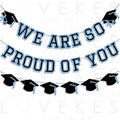 We Are So Proud Of You Banner Graduation Party Decorations Congrats Grad Cap Garlands Wall Sign Light Blue