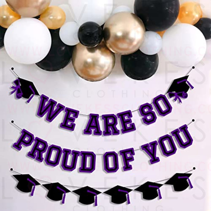 We Are So Proud Of You Banner Graduation Party Decorations Congrats Grad Cap Garlands Wall Sign Purple