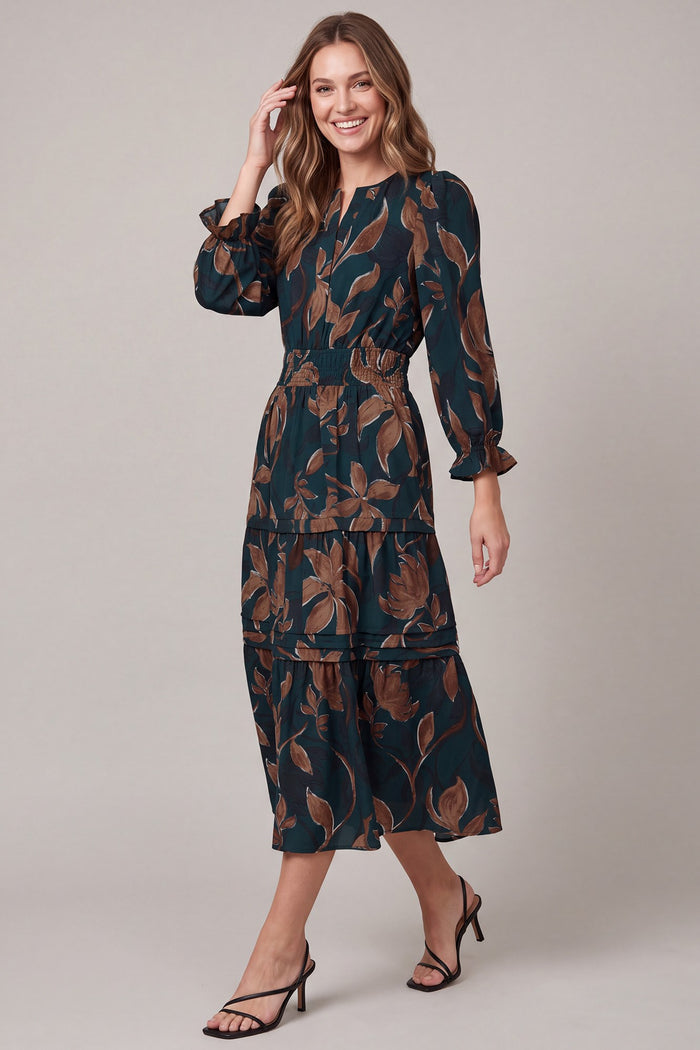 West End Teal Green Floral Print Dress