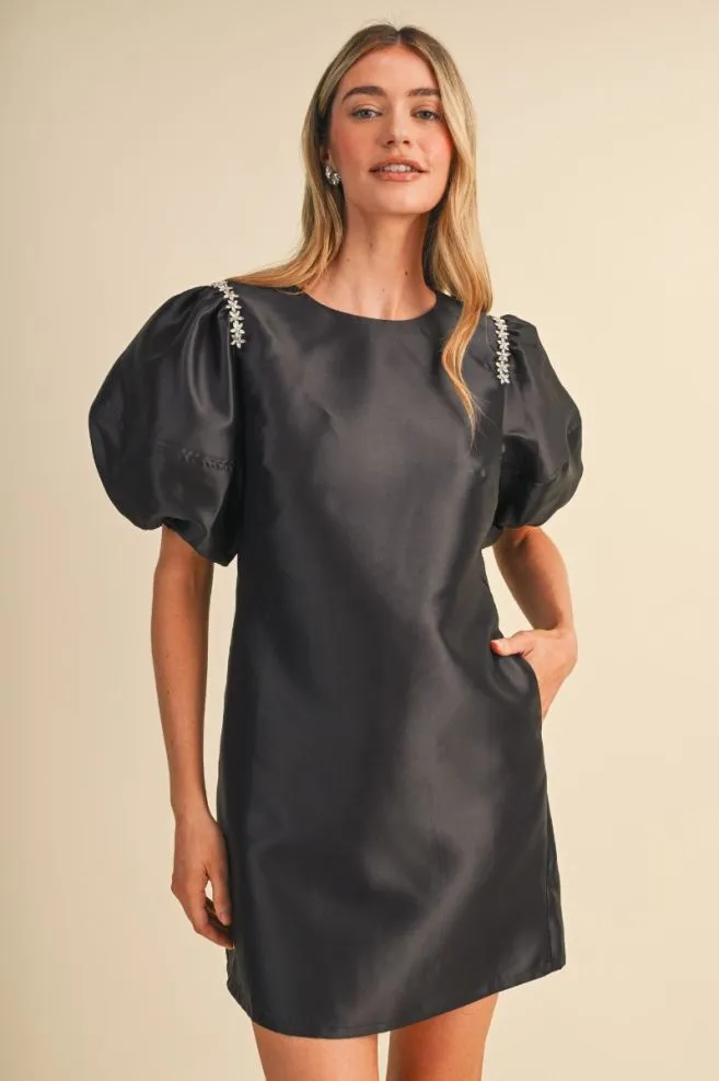 What You Need Black Satin Mini Dress