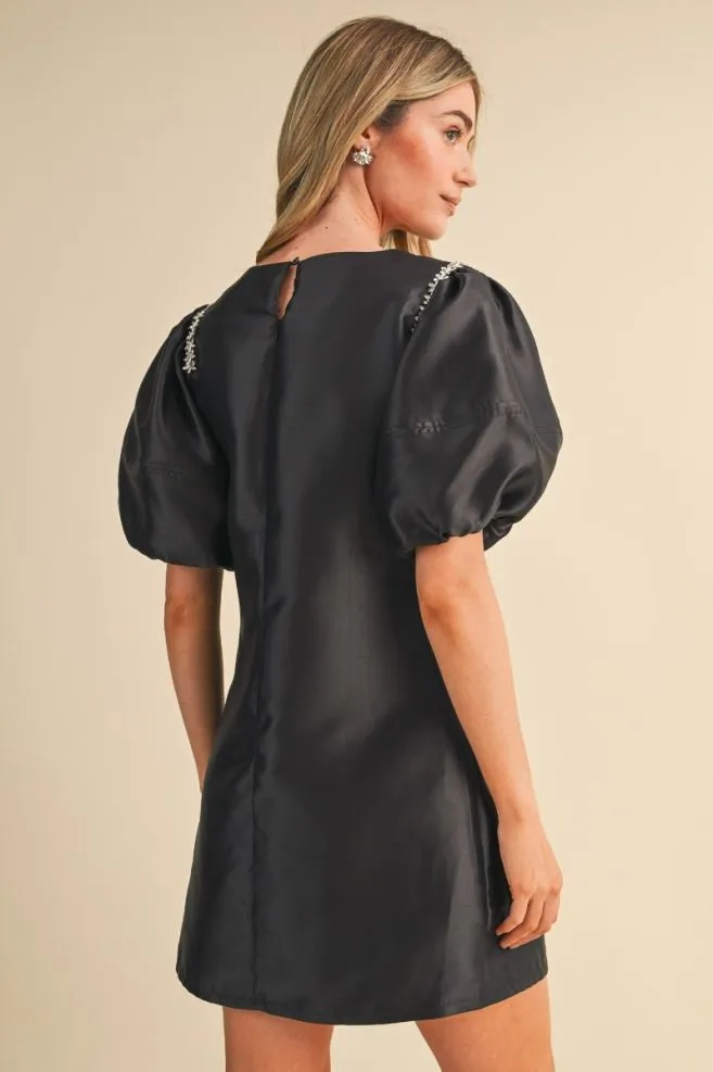 What You Need Black Satin Mini Dress