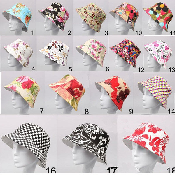 Women Cotton Floral Fishing Hat Boonie Bucket Summer Sun Cap Outdoor - GhillieSuitShop
