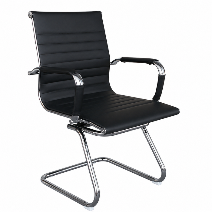 Wooden Twist black PU leather visitor chair on white background
