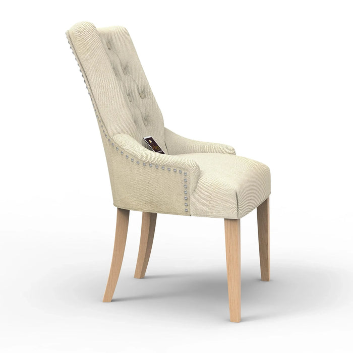 Wooden Twist Crystalline Button Tufted Teak Wood Wingback Chair For Elegant Living Room - Wooden Twist UAE