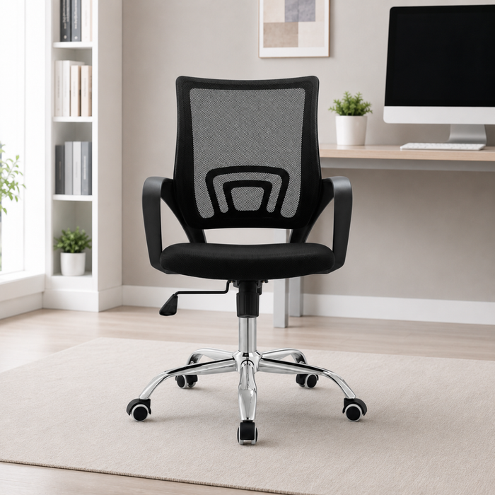 Wooden Twist Ergonomic Black Mesh Office Chair with Chrome Base & Tilt Function